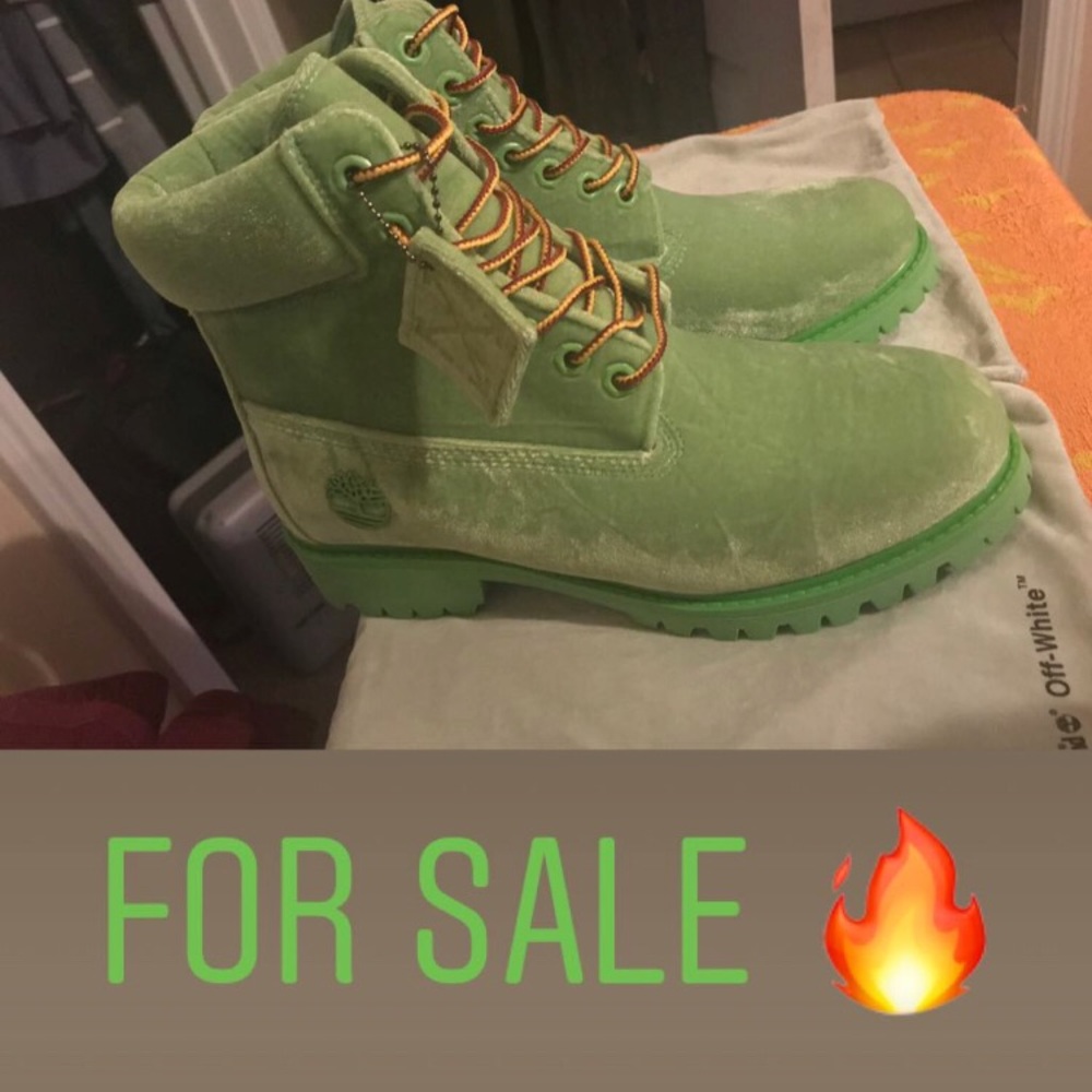 Off White Green Velvet Timberlands